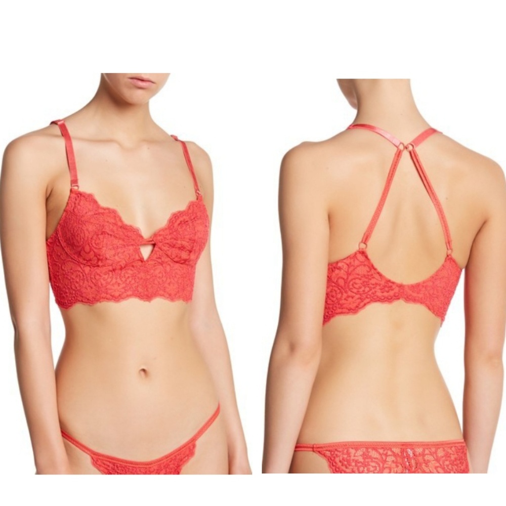 FREE PEOPLE Lace Mesh Bra / bralette - red combo